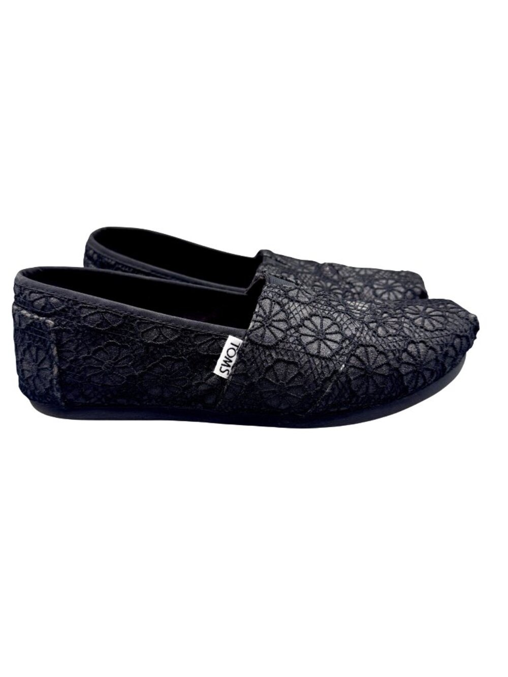 Tom's Alpargata Black Moroccan Women 7.5 Floral Lace Classic Minimalist Slip-on